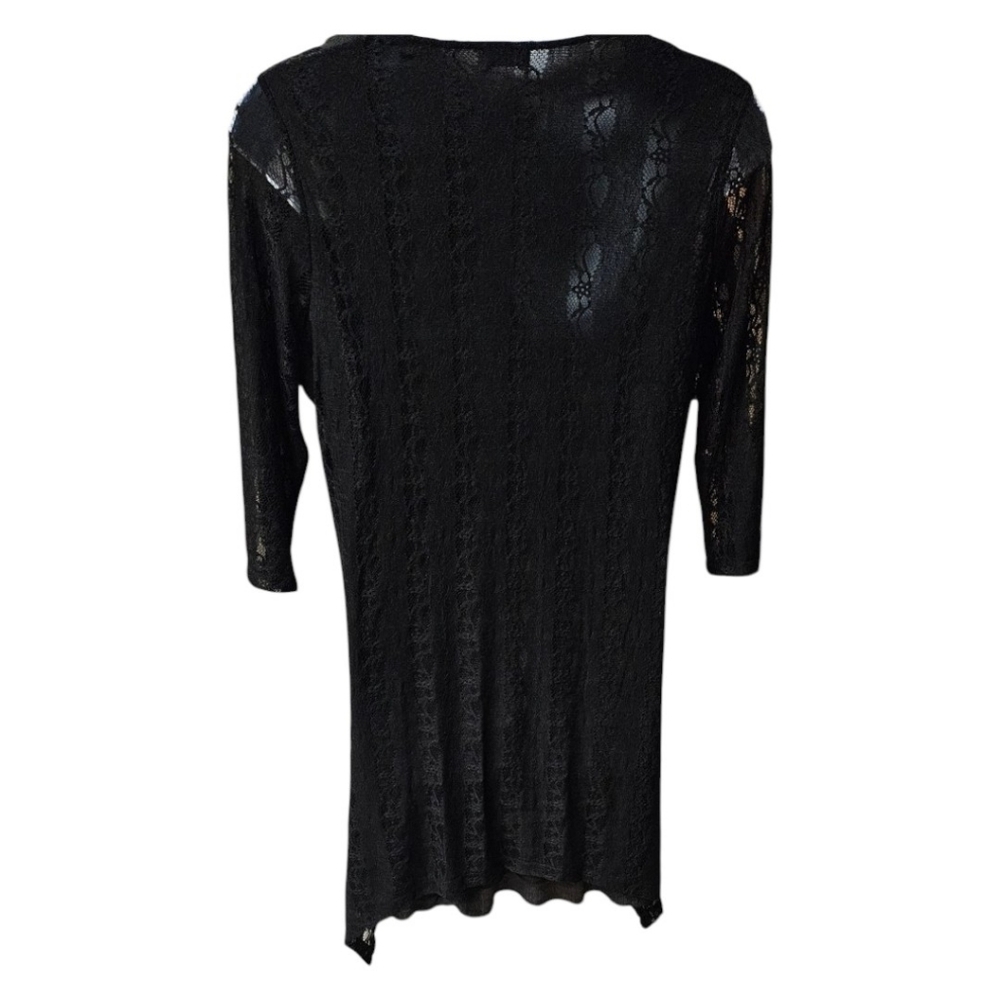 Lily by Firmiana 2X Black Lace Sharkbite Dress Rosette Neckline - Picture 7 of 13